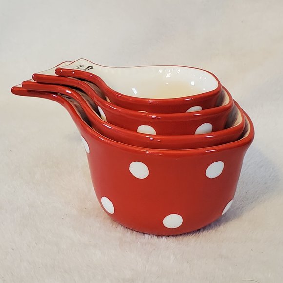 Graces Pantry Red Polka Dot Ceramic Measuring Cups - Picture 1 of 9
